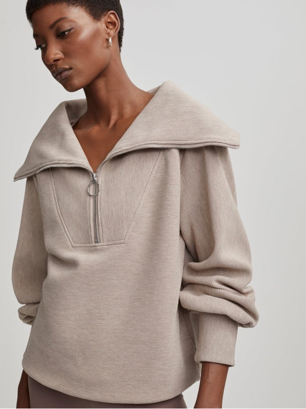 Varley Vine Half Zip Ottoman Rib Sweatshirt Oversized Small NWT